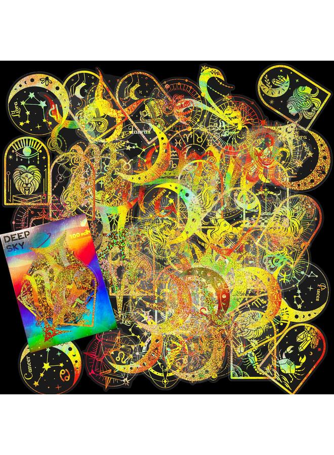 Bluejw 100 Transparent Gold Laser Deep Space Series PET Stickers New Hand Account Material Decoration DIY Stickers - Image 3