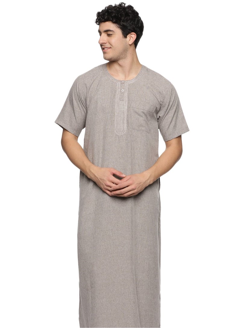 U.S. ELK Men's Round Neck Short Sleeves Jalabiya for Men - Men's Short Sleeve Robe/Thobe - Beige - Image 1