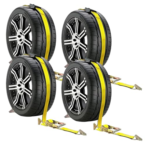 Autofonder Car Tie Down Straps for Trailers-10,000lbs Break Strength-2inx10ft Heavy Duty E Track Car Hauler Strap with Rolling Idler Three Cleat Over The Wheel Auto Tire Ratchet Straps for Truck, UTV - Image 1
