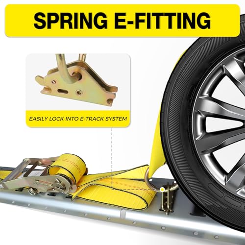Autofonder Car Tie Down Straps for Trailers-10,000lbs Break Strength-2inx10ft Heavy Duty E Track Car Hauler Strap with Rolling Idler Three Cleat Over The Wheel Auto Tire Ratchet Straps for Truck, UTV - Image 5