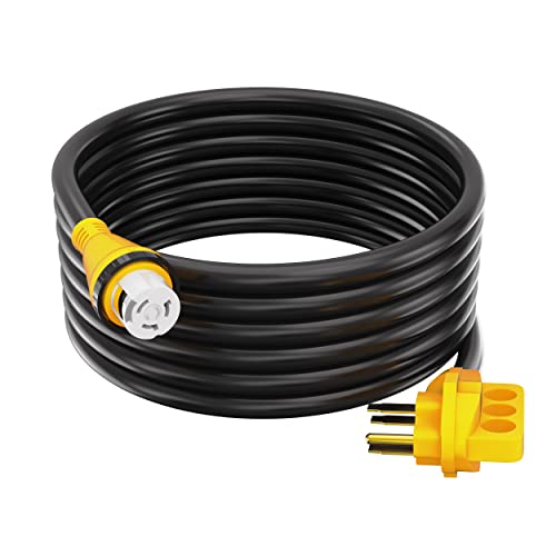 Houseables 50 Amp RV Extension Cord, Power Cords, 30 Ft Long, 1 Pack, Black, Yellow, SS2-50R Female Adaptor, 14-50P Male Plug, 50A Compatible, PVC, STW, w/Handle, for Camper, Motorhome, UL Certified - Image 1