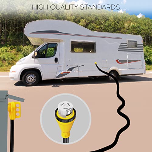 Houseables 50 Amp RV Extension Cord, Power Cords, 30 Ft Long, 1 Pack, Black, Yellow, SS2-50R Female Adaptor, 14-50P Male Plug, 50A Compatible, PVC, STW, w/Handle, for Camper, Motorhome, UL Certified - Image 5