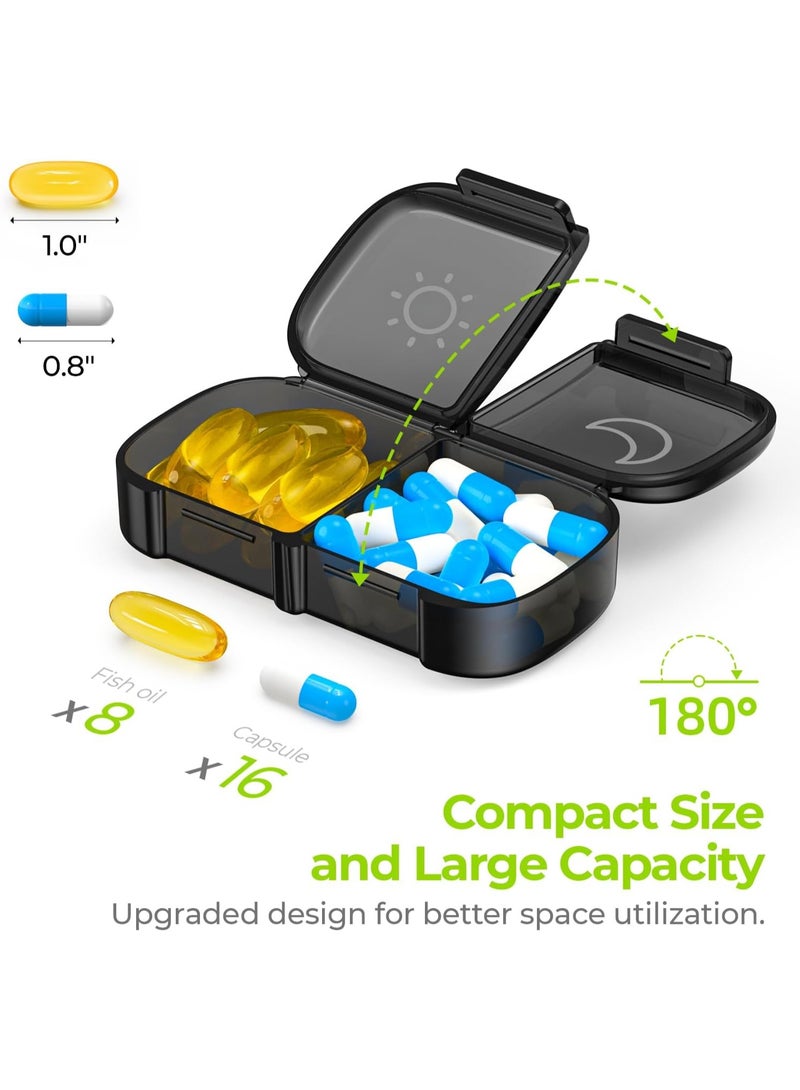 Portable Travel Pillbox, Extra-large Capacity Weekly Pillbox, Twice Daily, 7-Day Supply, Convenient for Storing Medications, Black for Privacy, Morning and Evening Pillbox, Suitable for Vitamins, Medicines, Health Supplements, fish oil, etc. (Black) - Image 3