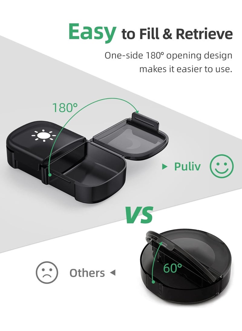 Portable Travel Pillbox, Extra-large Capacity Weekly Pillbox, Twice Daily, 7-Day Supply, Convenient for Storing Medications, Black for Privacy, Morning and Evening Pillbox, Suitable for Vitamins, Medicines, Health Supplements, fish oil, etc. (Black) - Image 5