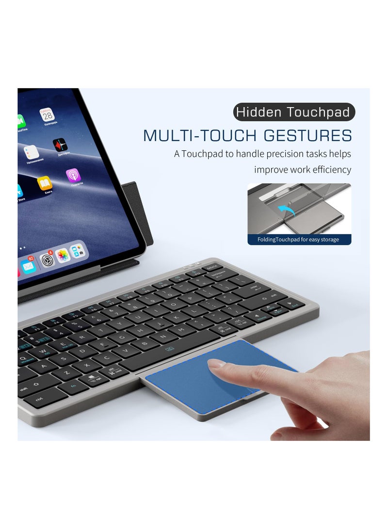 Full Size Wireless Bluetooth Keyboard with Hidden Touchpad , (Sync Up to 3 Devices) Portable Keyboard with Bluetooth Connection PU Tablet Stand Bluetooth Keyboard for Windows iOS Android Mac, Black