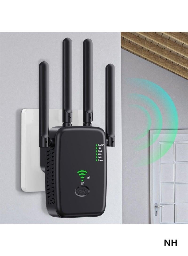 NH 1200Mbps Dual Band WiFi Extender (Black) - 5G/2.4G WiFi Signal Repeater, One-Click Setup, Plug and Play, Wall-Penetrating Signal Boost - Image 1