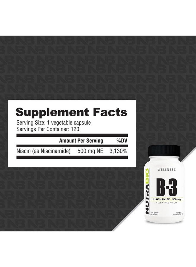 NutraBio Niacinamide Supplement for Normalized Blood Lipids, Better LDL & HDL Levels, Flush Free Vitamin B3, 500mg - 120 Vegetable Capsules - Image 3