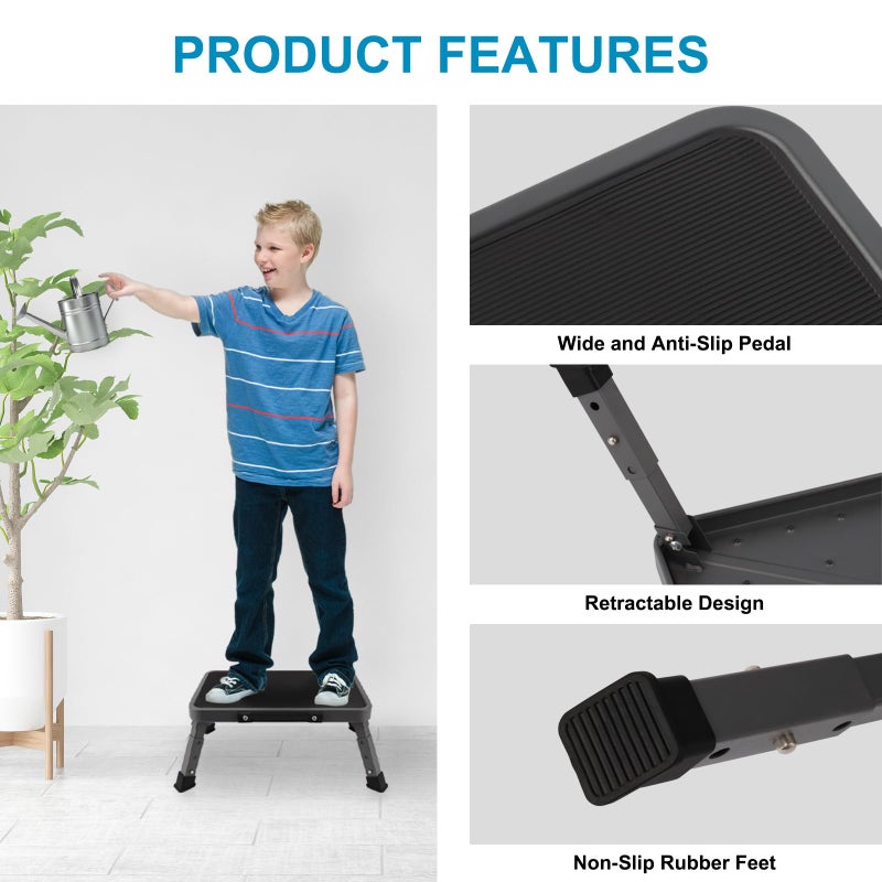 Valeo Folding Step Stool, Adjustable Step Stool with Non-Slip Platform, 330 Lbs Capacity, Step Ladder for Adults or Kids in Kitchen, Bathroom, RV, Camping, Office, Black - Image 4