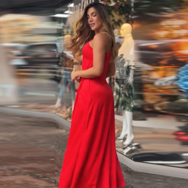 Women'S Slant Collar Sleeveless Slim Waist Long Dress - Image 5