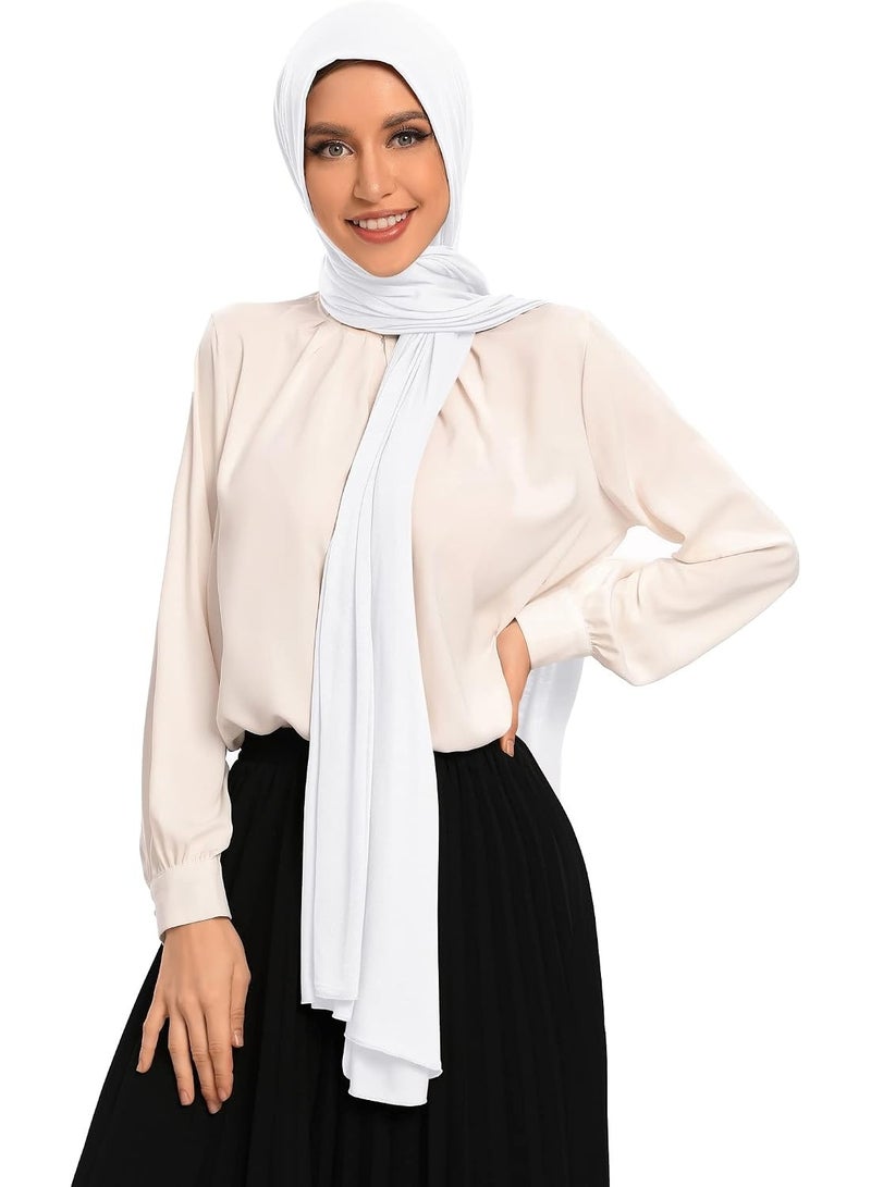 2Pcs White Jersey Hijab Scarf, 70x28 Inch Soft Breathable Silky Smooth Muslim Women Head Wrap for Daily Casual Wear - Image 2