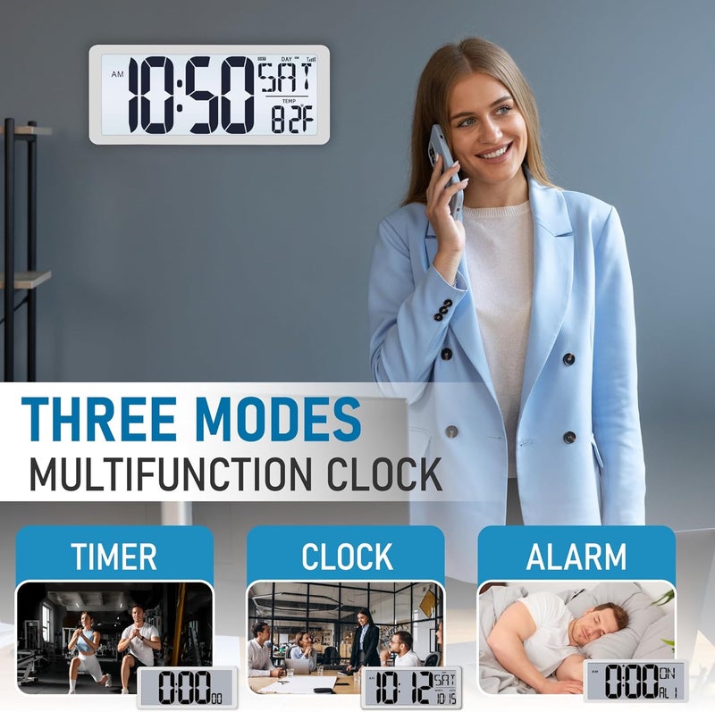 TXL Atomic Clock with Backlight, 14.2" Digital Wall Clock, Battery Operated, Large Display with Day, Date & Temperature, Bedroom, Living Room, Office - Image 2