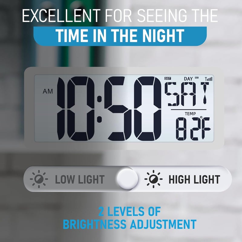 TXL Atomic Clock with Backlight, 14.2" Digital Wall Clock, Battery Operated, Large Display with Day, Date & Temperature, Bedroom, Living Room, Office - Image 4
