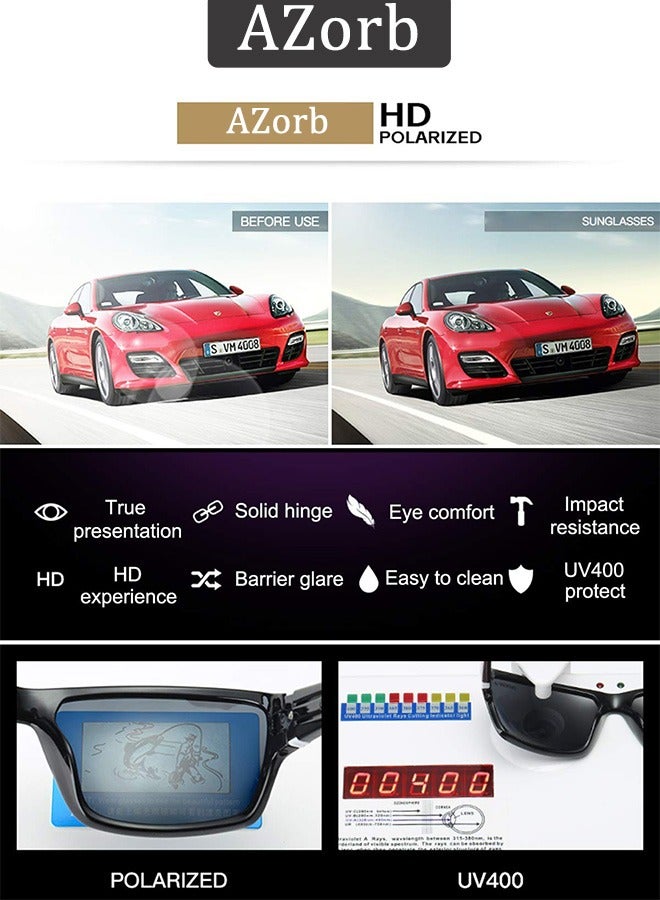AZorb Men's Polarized Sunglasses for Men Women Square Lens Retro Sun Glassess UV Protection Eye Glasses Accessories Classic Design for Sports Driving Cycling Fishing Traveling Black - Image 4