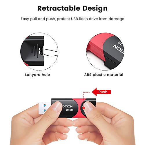 Kootion 256 GB USB 3.0 Flash Drive KOOTION Flash Drive 3.0 Thumb Drive Retractable 256G Memory Stick USB Drive Jump Drive Rugged with LED Indicator for Data Storage and Transfer - Image 2