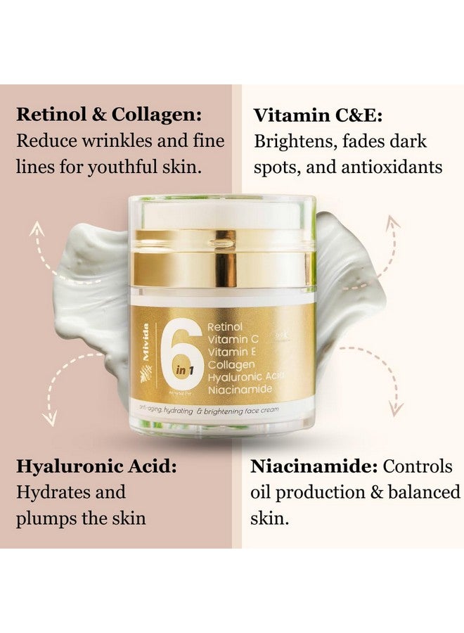 Mivida Advanced Retinol Cream For Face With Vit C E Collagen Hyaluronic Niacinamide | Allinone Antiwrinkle Collagen Moisturizer For Face & Neck | Firming Lifting Renewing | 1.7 Fl Oz - Image 2