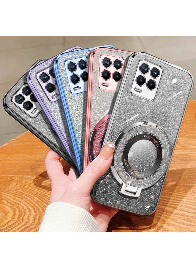 S-TOP Case For Realme 8 4G / 8 Pro Plated Gradient Glitter Round Holder TPU Phone Case - Image 2