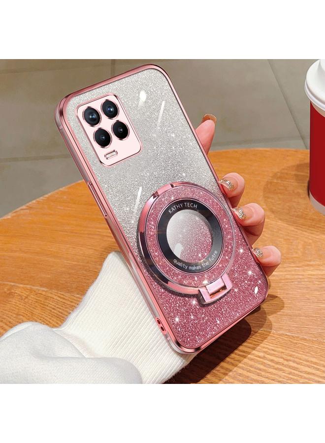 S-TOP Case For Realme 8 4G / 8 Pro Plated Gradient Glitter Round Holder TPU Phone Case - Image 1