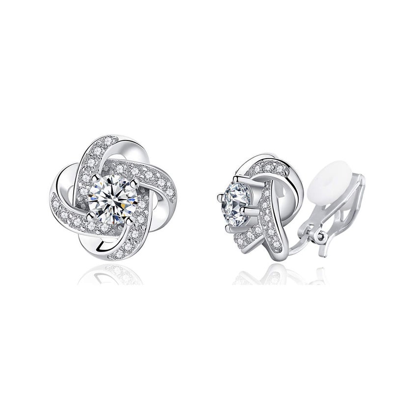 YOQUCOL Cubic Zirconia Crystal Geometry Cross Clip On Earrings Non Pierced Jewellery Elegant Stud For Women - Image 1