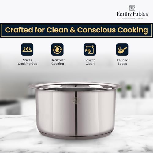Earthy Fables Stainless Steel Heavy Bottom Tope/Patila/Bhogona/Tapia for Milk, Boiling, Better Nutrition & Heat Distribution, Uses Less Oil & Gas, Stove & Induction Bottom, 22 cm, 4.5L - Image 4