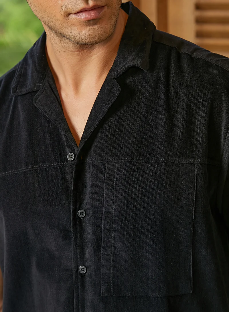 CAHOOT  Men's Onyx Black Cuban Panelled Shirt for Men | Best Price UAE