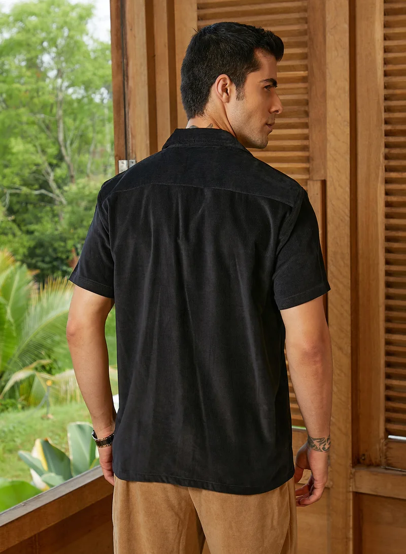 CAHOOT  Men's Onyx Black Cuban Panelled Shirt for Men | Best Price UAE