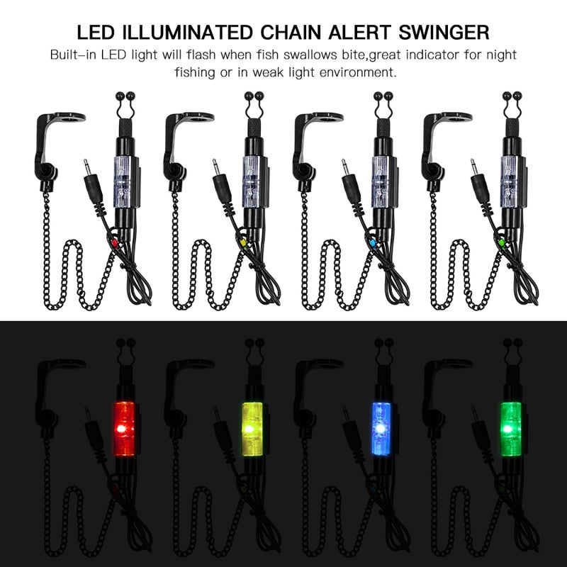 كونور صياد السمك المتأرجح مع ضوء LED وامض مدمج، رأس معدني، حساسية توتر - مؤشر عض السمك بمقبس 2.5 مم مع سلسلة 8.6 بوصة للصيادين - Image 4