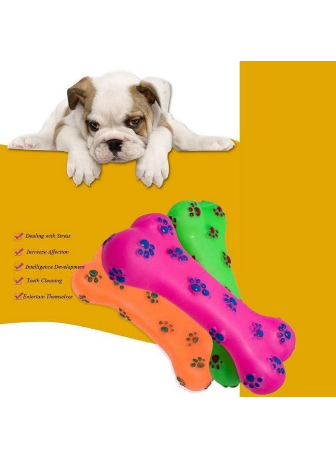 Pets Product Colorful Squeaky Rubber Non Toxic Sound & Chew Bone Toy With Paw Prints For Puppies & Small Dogs (Color May Vary) Pack Of 1 - Image 3