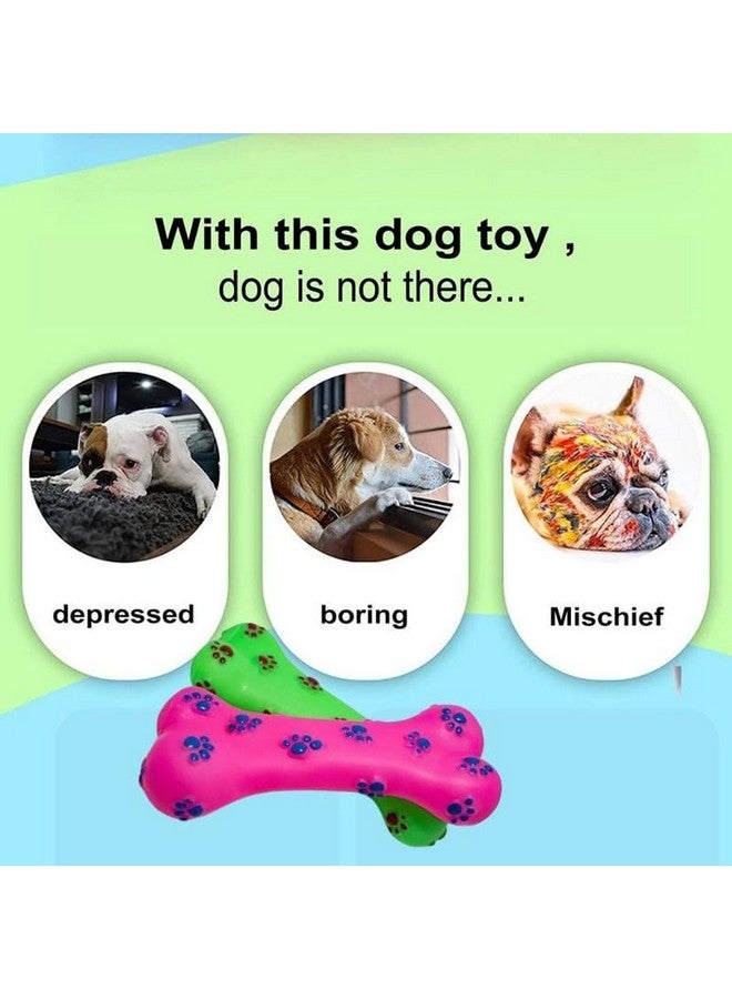 Pets Product Colorful Squeaky Rubber Non Toxic Sound & Chew Bone Toy With Paw Prints For Puppies & Small Dogs (Color May Vary) Pack Of 1 - Image 4