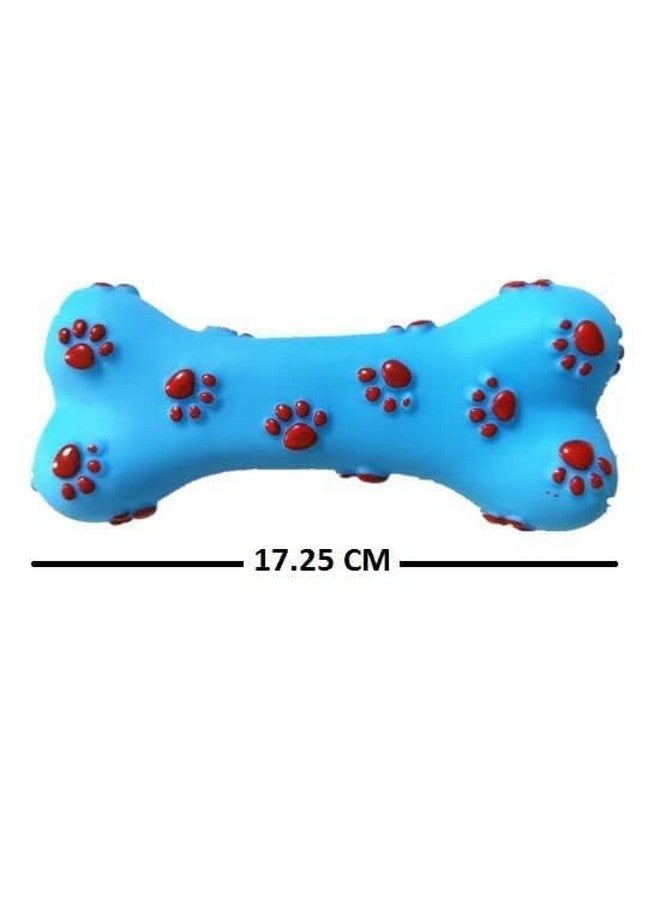 Pets Product Colorful Squeaky Rubber Non Toxic Sound & Chew Bone Toy With Paw Prints For Puppies & Small Dogs (Color May Vary) Pack Of 1 - Image 2