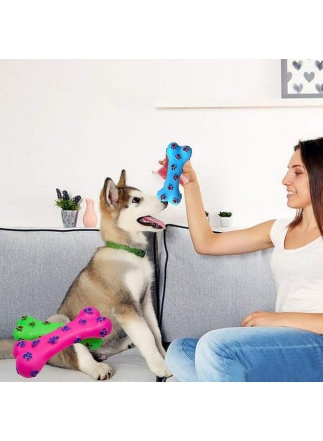 Pets Product Colorful Squeaky Rubber Non Toxic Sound & Chew Bone Toy With Paw Prints For Puppies & Small Dogs (Color May Vary) Pack Of 1 - Image 5