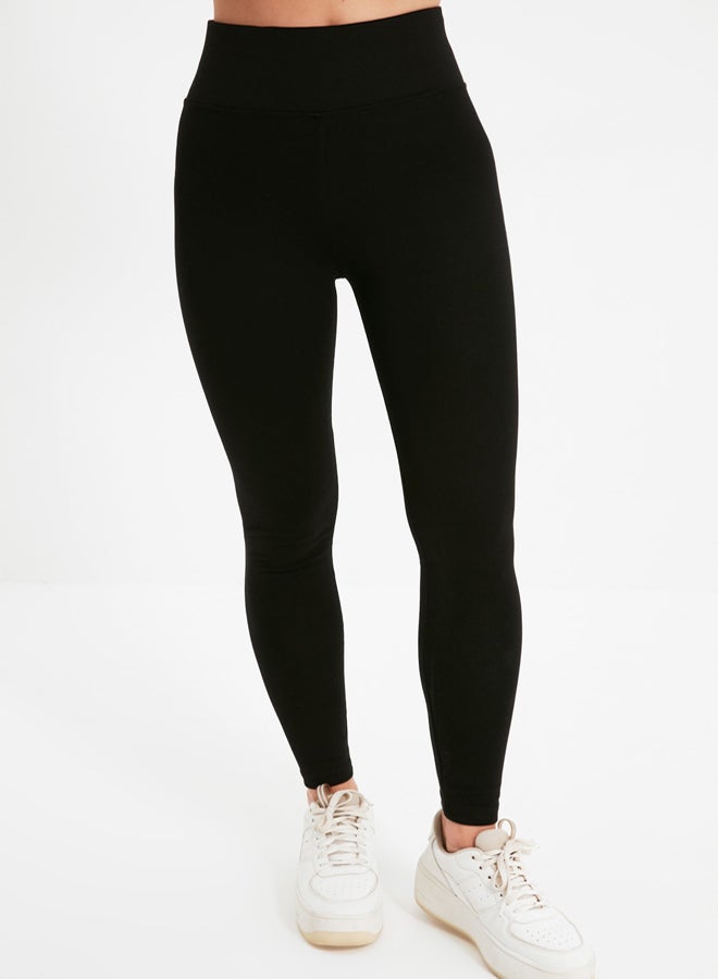 trendyol Black High Waist Basic Knitted Interlock Leggings With Elastic Waist - Image 3