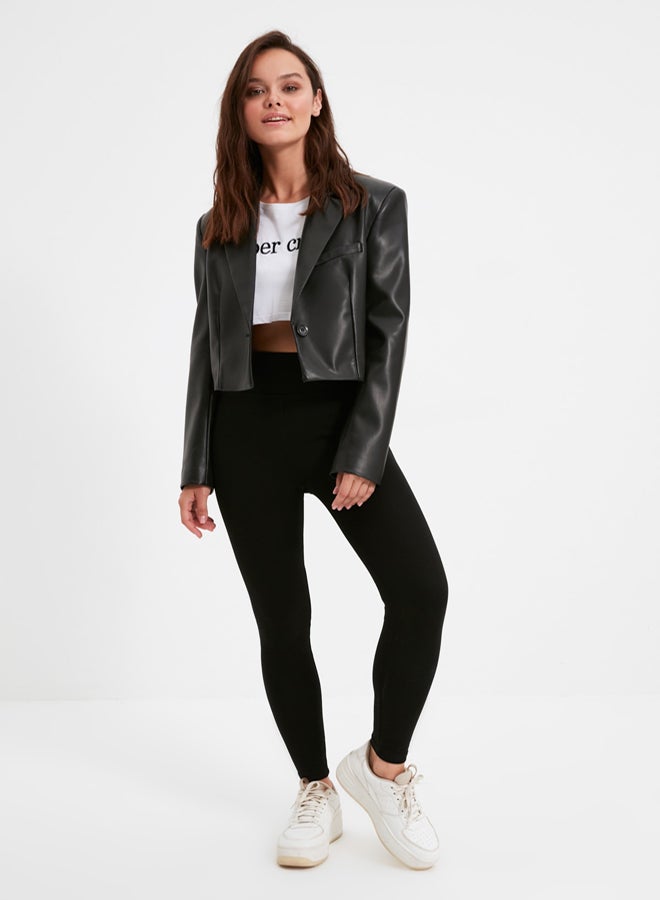 trendyol Black High Waist Basic Knitted Interlock Leggings With Elastic Waist - Image 2