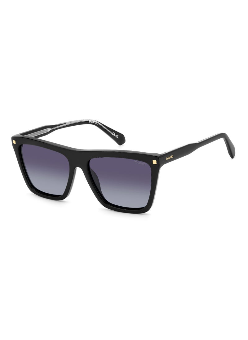 Polaroid Women's Polarized Rectangular Shape Acetate Sunglasses PLD 4164/S/X GREY 45 - Lens Size: 44.6 Mm - Black  - Image 1