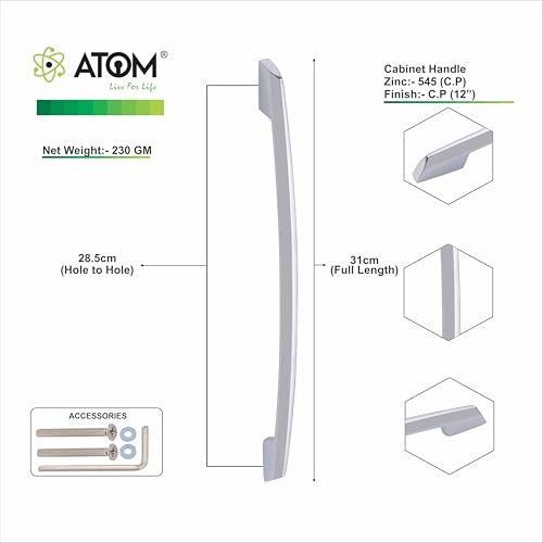 Atom 12.2 inch Zinc Pull Handle | Cppt Finish | Long Zinc Door Handle for Cabinet & Drawer | Push Bar 545 | Pack of 2 - Image 5