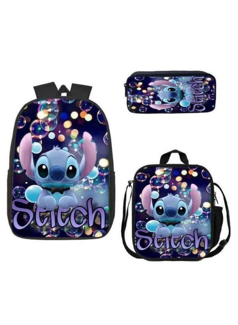 general 3-Piece Cartoon Stitch 3D Print Backpack Set - Image 1