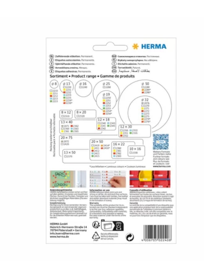 هيرما ملصقات متعددة الأغراض / نقاط ملونة، قطر 16 مم، دائرية، بيضاء، التصاق دائم، للكتابة اليدوية - Image 3