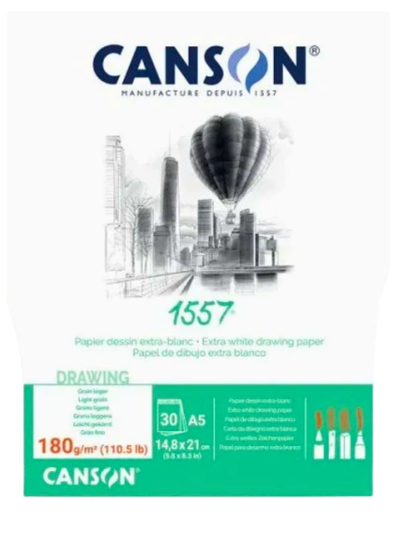 CANSON 1-Piece A5 Size Extra White Drawing Paper Pad 180gsm Thickness 30 Sheets - Image 1