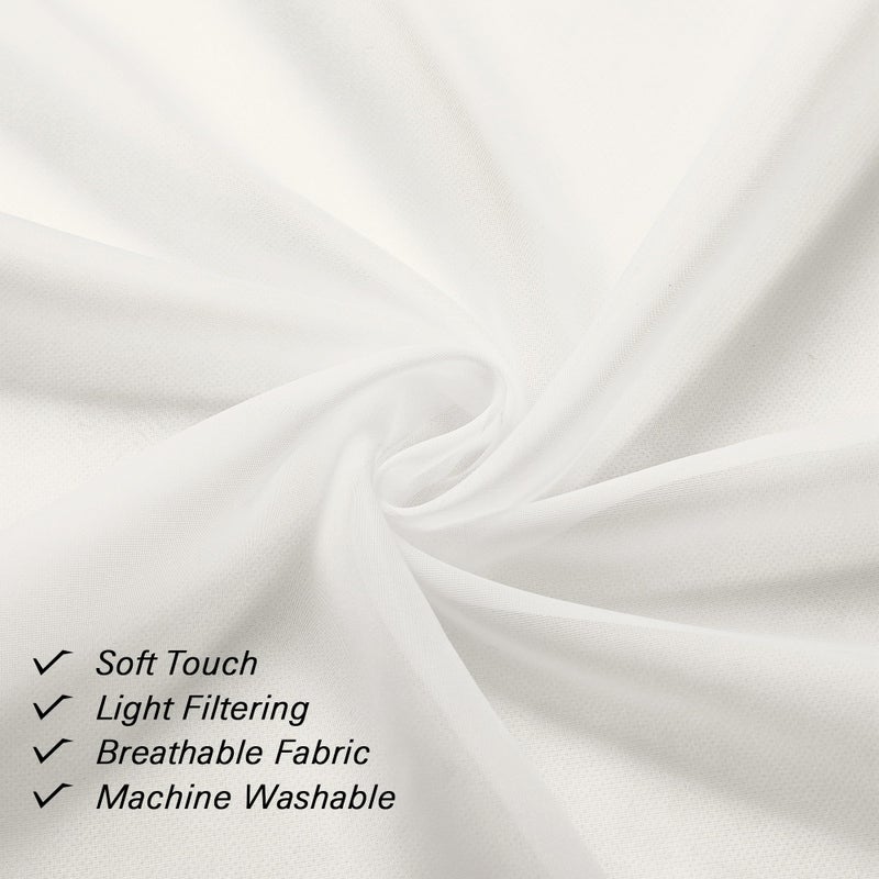 Lecloud 14 Inch Ivory Sheer Curtains Valance 2 Pieces  Cafe Kitchen Curtain for Small Window Dual Rod Pockets  Light Filtering Living Room Bedroom Half Valance Curtains  40"" Wx14 L - Image 4