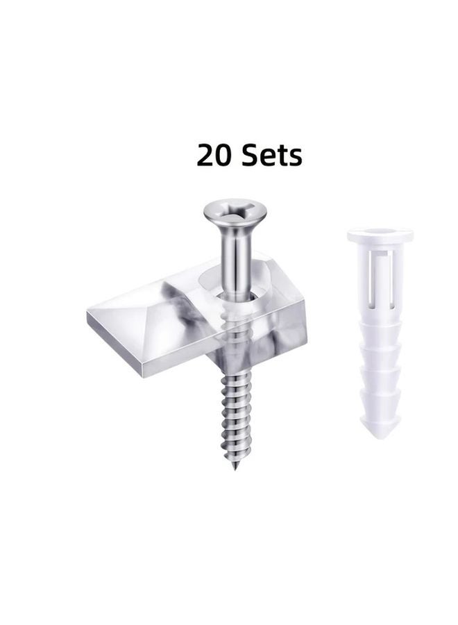 Classic Style 20 Sets Mirror Holder Clips Kit with Screws Heavy Duty Steel Wall Mounted - Image 1