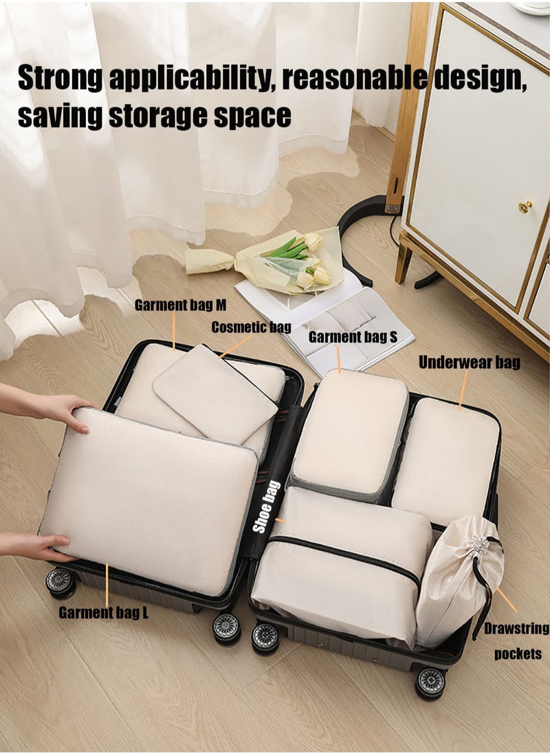 MissTiara - 7-piece Set Of Clothing Compression Storage Bag Clothing Folding Storage Box Clothes Shoes Suitcase Travel Bag Beige - Image 1