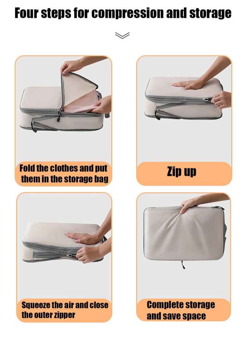 MissTiara - 7-piece Set Of Clothing Compression Storage Bag Clothing Folding Storage Box Clothes Shoes Suitcase Travel Bag Beige - Image 1