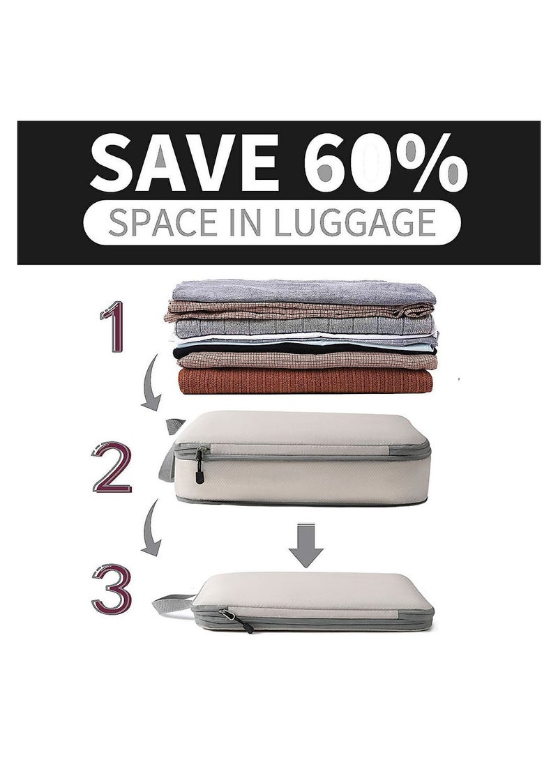 MissTiara - 7-piece Set Of Clothing Compression Storage Bag Clothing Folding Storage Box Clothes Shoes Suitcase Travel Bag Beige - Image 1