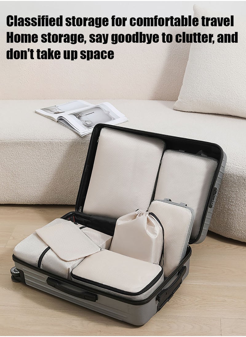MissTiara - 7-piece Set Of Clothing Compression Storage Bag Clothing Folding Storage Box Clothes Shoes Suitcase Travel Bag Beige - Image 1