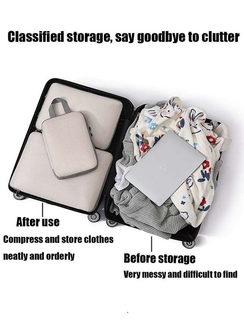 MissTiara - 7-piece Set Of Clothing Compression Storage Bag Clothing Folding Storage Box Clothes Shoes Suitcase Travel Bag Beige - Image 1