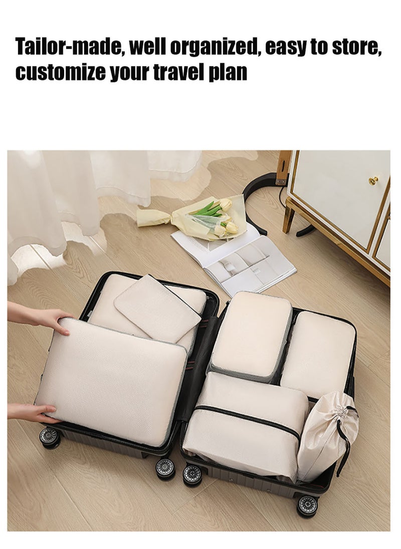 MissTiara - 7-piece Set Of Clothing Compression Storage Bag Clothing Folding Storage Box Clothes Shoes Suitcase Travel Bag Beige - Image 1