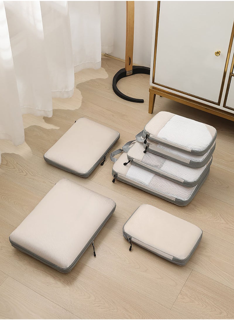 MissTiara - 7-piece Set Of Clothing Compression Storage Bag Clothing Folding Storage Box Clothes Shoes Suitcase Travel Bag Beige - Image 1