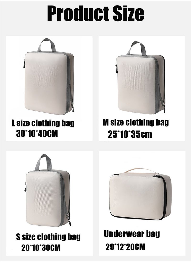 MissTiara - 7-piece Set Of Clothing Compression Storage Bag Clothing Folding Storage Box Clothes Shoes Suitcase Travel Bag Beige - Image 1
