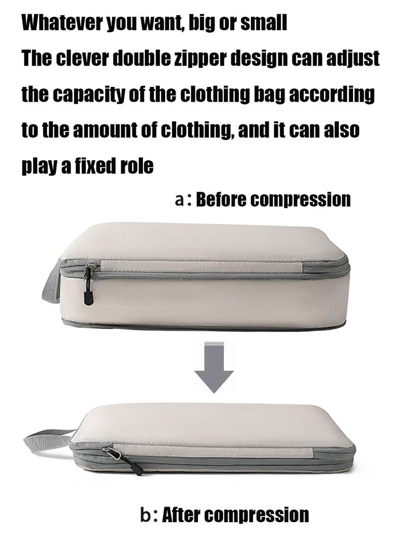 MissTiara - 7-piece Set Of Clothing Compression Storage Bag Clothing Folding Storage Box Clothes Shoes Suitcase Travel Bag Beige - Image 1