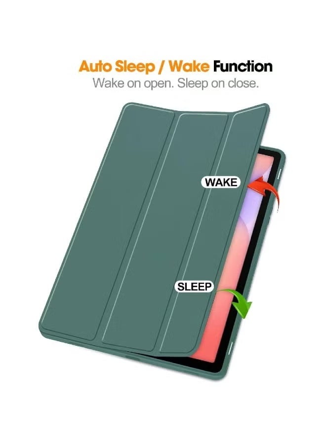 ZOOMEE Shockproof Case for Samsung Galaxy Tab S10 Lite 10.9 inch 2025 (SM-X400/SM-X406B) - Matte TPU Back Shell with Built-in Pencil Slot, Folio Smart Cover & Adjustable Kickstand -Dark Green - Image 2