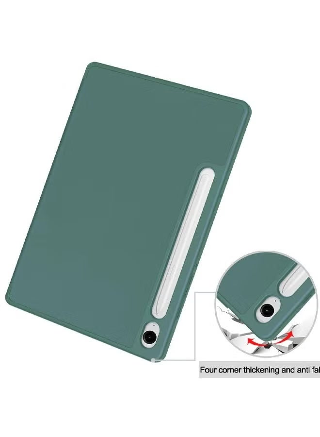 ZOOMEE Shockproof Case for Samsung Galaxy Tab S10 Lite 10.9 inch 2025 (SM-X400/SM-X406B) - Matte TPU Back Shell with Built-in Pencil Slot, Folio Smart Cover & Adjustable Kickstand -Dark Green - Image 3